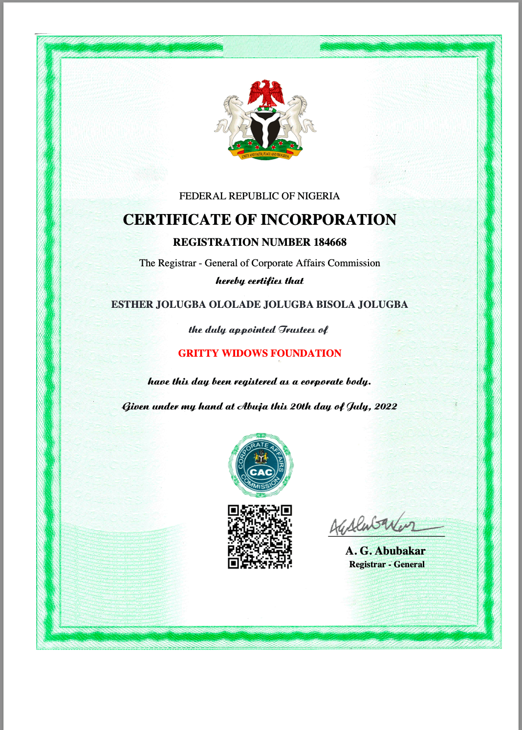 CAC Registration Certificate